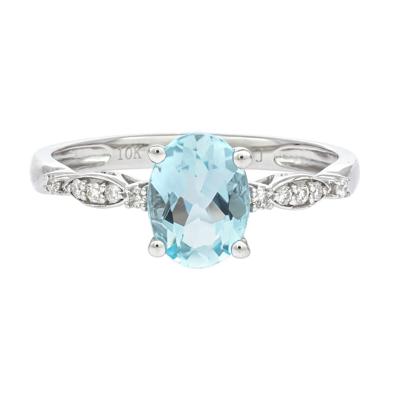 Aquamarine and Diamond Accent Ring in 10K White Gold