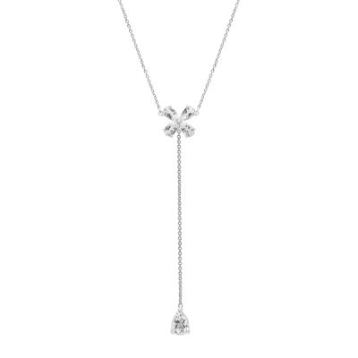White Topaz Lariat Clover Necklace in Sterling Silver