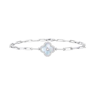 Mother of Pearl and Diamond Clover Bracelet in Sterling Silver
