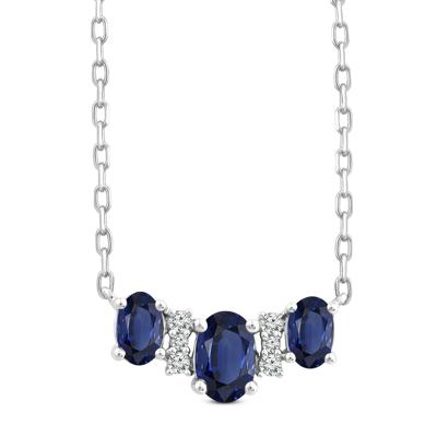 Blue Sapphire and Diamond Accent Three-Stone Necklace in 10K White Gold