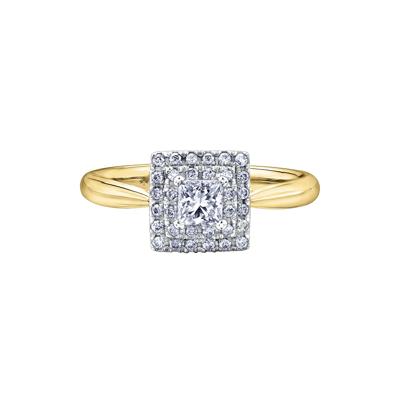 Princess-Cut Double Halo Diamond Engagement Ring in 14K Yellow Gold & 14K White Gold (1/2 ct. tw.)