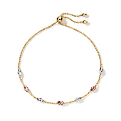 Tricolor Station Bolo Bracelet in 14K Gold