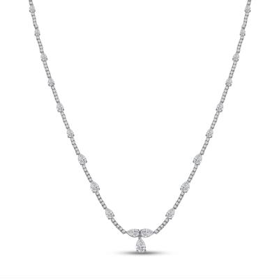Lab Grown Diamond Pear and Round Drop Necklace in 14K White Gold (13 ct. tw.)