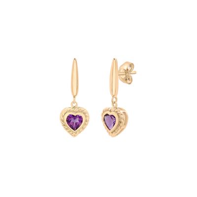 Heart-Shaped Amethyst Earrings in 10K Yellow Gold