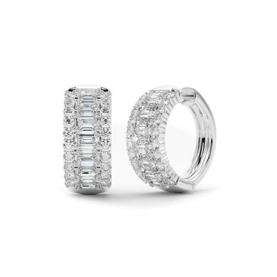 Lab Grown Diamond Emerald-Cut and Round Huggie Hoops in 14K White Gold (5 ct. tw.)