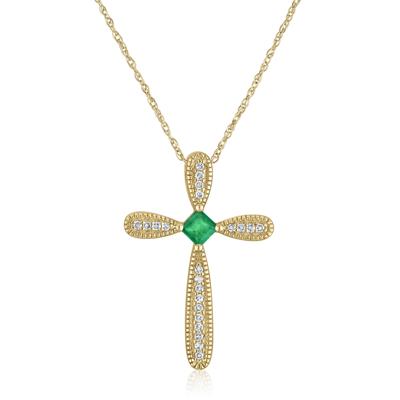 Emerald Cross Pendant in 14K Yellow Gold (1/10 ct. tw.)
