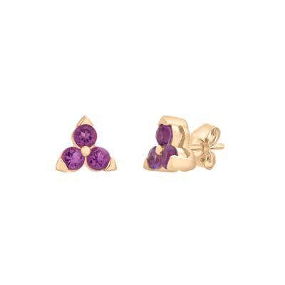 Three-Stone Amethyst Stud Earrings in 10K Yellow Gold