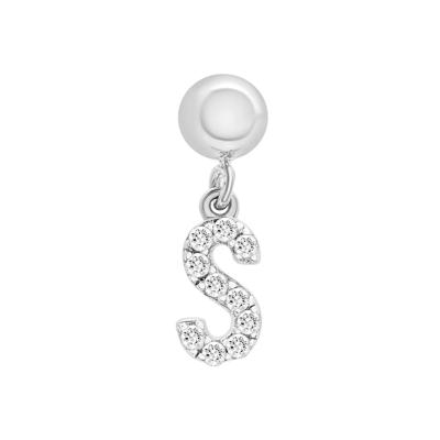Diamond Accent S Initial Bead Charm in Sterling Silver
