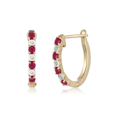 Ruby & Diamond Hoop Earrings in 10K Yellow Gold