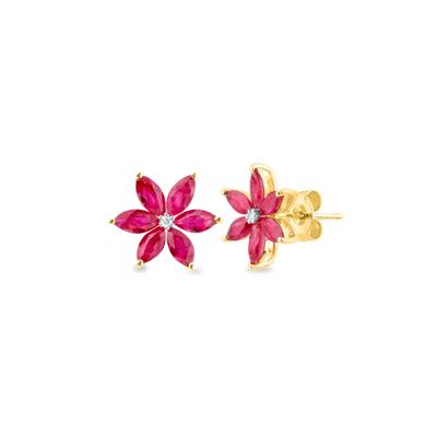 Ruby and Diamond Accent Stud Earrings in 10K Yellow Gold