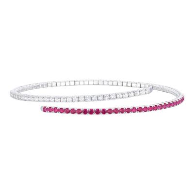 Lab-Created Ruby and Lab-Created White Sapphire Flexible Bangle in Sterling Silver