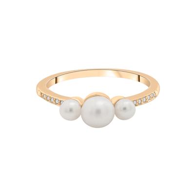 Freshwater Pearl and Diamond Accent Three-Stone Ring in 10K Yellow Gold