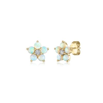 Opal & Diamond Accent Flower Earrings in 14K Yellow Gold