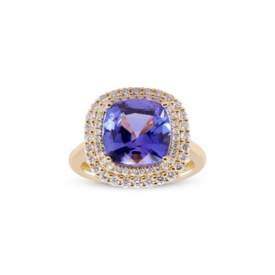 Tanzanite and Diamond Cushion Halo Ring in 18K Yellow Gold (5/8 ct. tw.)