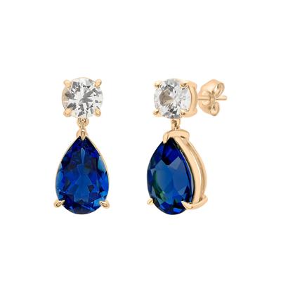 Lab-Created Blue and White Sapphire Drop Earrings in Vermeil