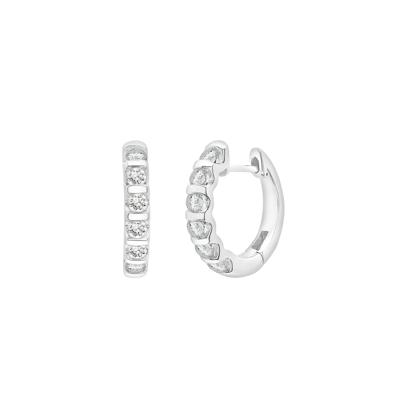 Diamond Huggie Hoop Bar Earrings in 10K White Gold (1/4 ct. tw.)