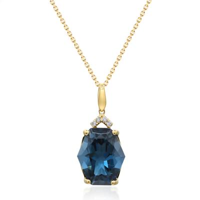 London Blue Topaz & Diamond Accent Pendant in 10K Yellow Gold