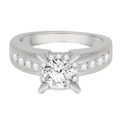 Round Side-Stone Engagement Ring with Halo in 14K White Gold (1 ct. tw.)