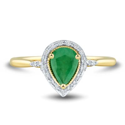 Pear-Shaped Emerald and Diamond Ring in 10K Yellow Gold (1/10 ct. tw.)