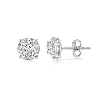 1 1/2 ct. tw. Lab Grown Diamond Halo Stud Earrings in 14K White Gold