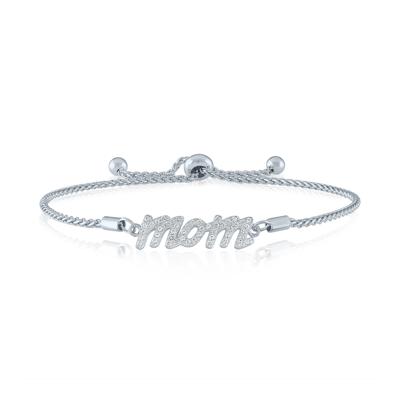 Lab-created White Sapphire “Mom” Bolo Bracelet in Sterling Silver