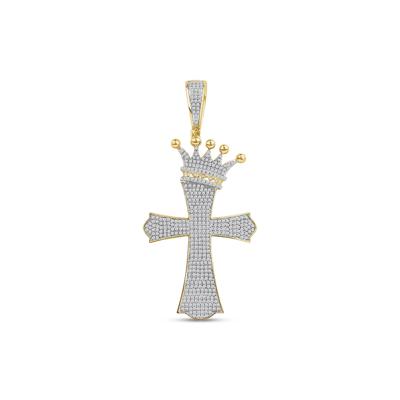 Lab Grown Diamond Crown Cross Charm in 10K Yellow Gold (1 ct. tw.)