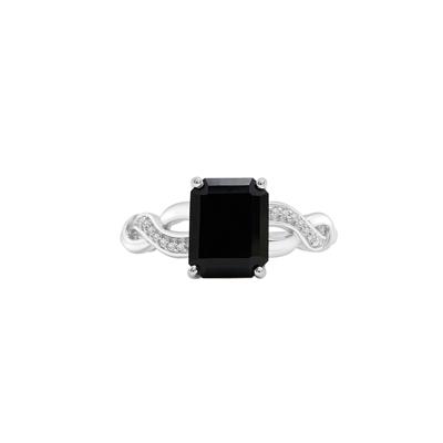 Onyx and Diamond Accent Twist Shank Ring in Sterling Silver