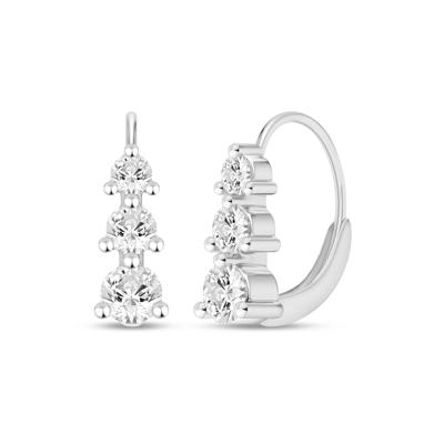 Lab Grown Diamond Three-Stone Hoop Earrings in 10K White Gold (5/8 ct. tw.)