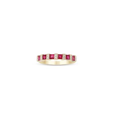 Princess-Cut Ruby and Diamond Accent Ring in 10K Yellow Gold