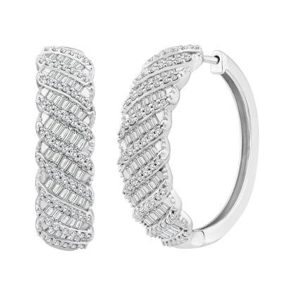 Round and Baguette Diamond Hoop Earrings in 10K White Gold (1 1/2 ct. tw.)