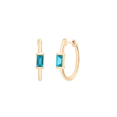 Blue Topaz Solitaire Hoop Earrings in 10K Yellow Gold