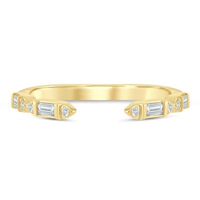 Lab Grown Diamond Baguette and Round Open Band in 14K Yellow Gold (1/7 ct. tw.)