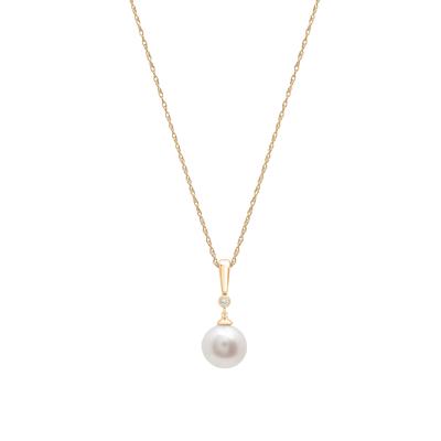 Freshwater Cultured Pearl and Diamond Accent Pendant in 10K Yellow Gold