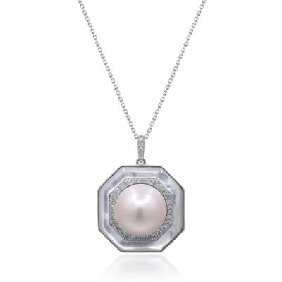 Pearl and Diamond Pendant in 14K White Gold (1/3 ct. tw.)