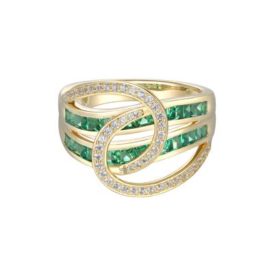 Emerald & 1/4 ct. tw. Diamond Crossover Ring in 10K Yellow Gold