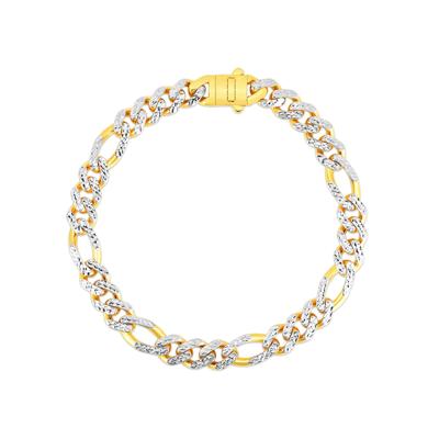 Diamond Cut Figaro Bracelet in 14K Yellow Gold, 8MM, 8.25”