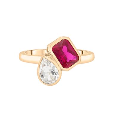 Lab-Created Ruby and Lab-Created White Sapphire Toi et Moi Two-Stone Ring in Vermeil