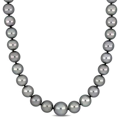 Black Tahitian Pearl and Diamond Accent Necklace in 14K White Gold