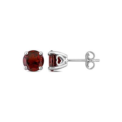 Garnet Stud Earrings with Heart Baskets in Sterling Silver