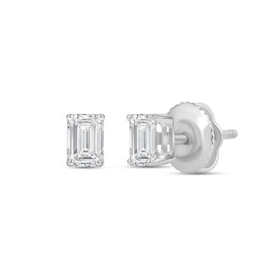 Lab Grown Diamond Emerald-Cut Solitaire Stud Earrings in 14K White Gold (1/2 ct. tw.)
