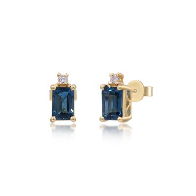 London Blue Topaz and Diamond Accent Earrings in 10K Yellow Gold