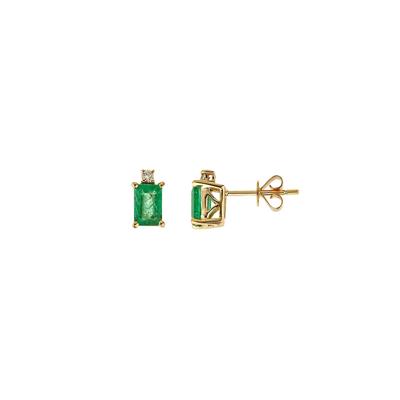 Emerald & Diamond Stud Earrings in 14K Yellow Gold