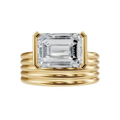 Lab Grown Diamond Emerald-Cut Wide Band Engagement Ring in 18K Yellow Gold (3 ct. tw.)