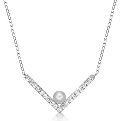 Freshwater Cultured Button Pearl and Lab-Created White Sapphire Necklace in Sterling Silver