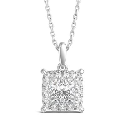 Lab Grown Diamond Princess-Cut Halo Pendant in 14K White Gold (1 ct. tw.)