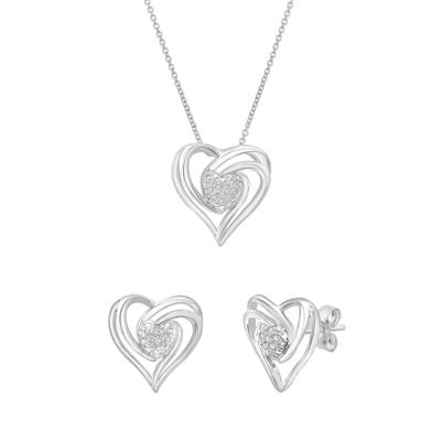 Diamond Heart-Shaped Pendant and Earring Box Set in Sterling Silver