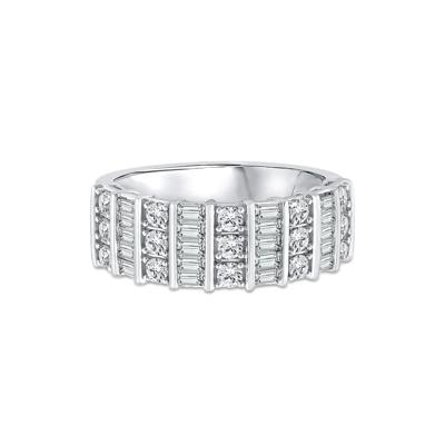 Round and Baguette Diamond Band in 14K White Gold (1 ct. tw.)
