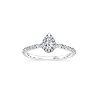 Pear-Shaped Diamond Halo Engagement Ring in 10K White Gold (3/8 ct. tw.)