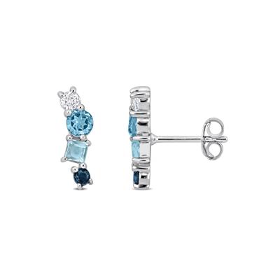 Blue and White Topaz Asymmetrical Earrings in Sterling Silver