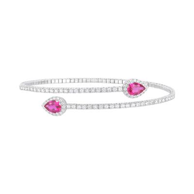 Lab-Created Ruby and Lab-Created White Sapphire Bypass Flex Bangle in Sterling Silver